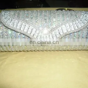 White Crystal Beded New Design Clutch Purse thumbnail-1
