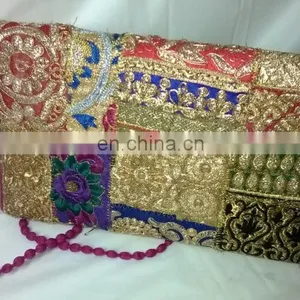 Hot Trendy Fancy Beautiful Pom Pom Zari Embroidered Stylish Banzara Gypsy Clutch Lady Clutch Bags Floral Designer Handbag Pouch thumbnail-1
