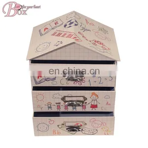 Cardboard House Shaped Drawer Clothes Office Files Storage Box thumbnail-4