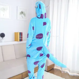 Blue Cow Cartoon Flannel Conjoined Polyester Pajamas thumbnail-4