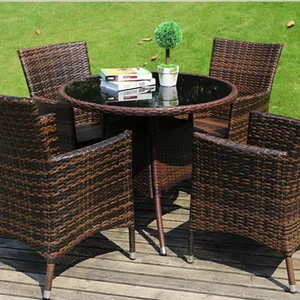 Weatherproof Light Weight Rattan Table Chairs Wicker Rattan Dining Chairs thumbnail-1