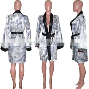Us Money Dollar Print Fashion Maxi Open Stitch Women Autumn Deep V Neck Long Sleeve Cardigan Vintage Fall Female Party Outerwear thumbnail-5