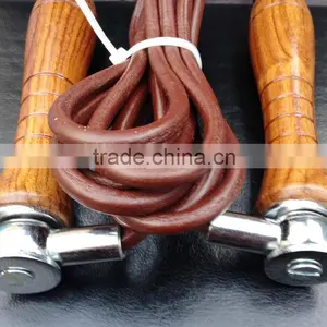 Jump Rope / Skipping Rope Cross Fit - Red Wooden Handle - Adjustable Leather Rope - Weight Inserted thumbnail-4