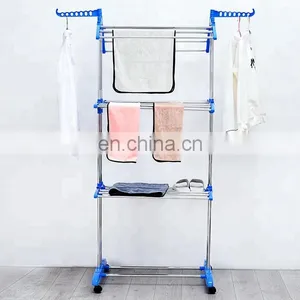 Foldable Stainless Steel Coats Towels Shirts Garment Drying Rack Clothes Folding Foldable Cloth Drying Rack thumbnail-2