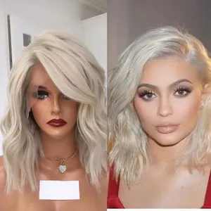 Short Bob 13x4 Platinum Blonde Lace Front Human Hair Wigs 180% Brazilian Hair Glueless Hd Transparent Natural Wave For Women thumbnail-1