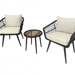 50% OFF Guangzhou Factory Clearance Sale Aluminium Frame Bistro Patio 3pcs Set With Olefin Cushions Garden Chatting Set thumbnail-1