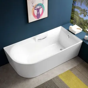 Modern Design Back to Wall Bath Tub Left Corner Small Acrylic Freestanding Bathtub Spa Hot Tub for Bathroom thumbnail-1