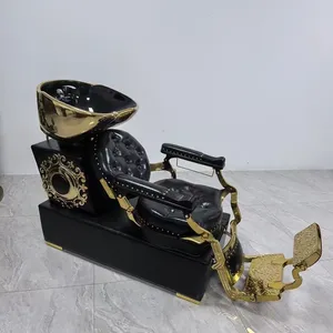Luxury Beautiful White and Gold Shampoo Chair With Sink & Faucet Reclining Chair for Hair Salon thumbnail-4