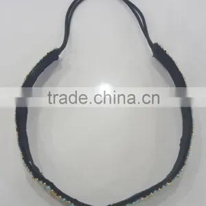 FASHION FABRIC HAND SEWN BEADED METAL TUBE HEAD BAND thumbnail-5