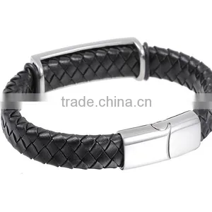Halloween Punk Skull Wings Genuine Leather Bracelet Unisex Stainless Steel Clasp Cuff Bangle thumbnail-2