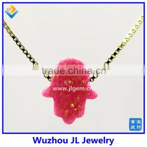 Stunningly Synthetic OP42 Hamsa/Hand Opal 18K Plated 925 Sterling Silver Chain Necklace thumbnail-1