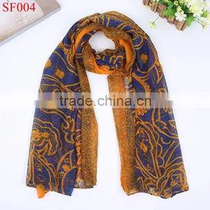 SF004 Spring and Autumn Dark Color Elegant Lady Scarf 80*170cm Long Wrap Cotton Voile Scarf thumbnail-1
