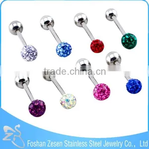 Fashionable Design Medical Steel Epoxy Mutil Crystal Ball Sparkle Tongue Ring thumbnail-1