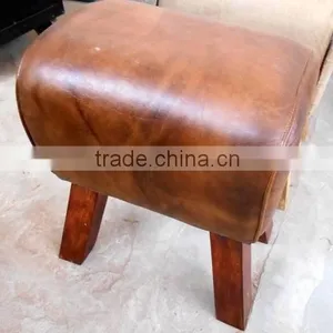 Leather Industrial Stool in Mango Wood thumbnail-1
