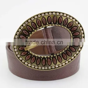 2015 Vintage Style Women's Fashion PU Brand Belt With Rhinestone Circle Shape Buckle thumbnail-2