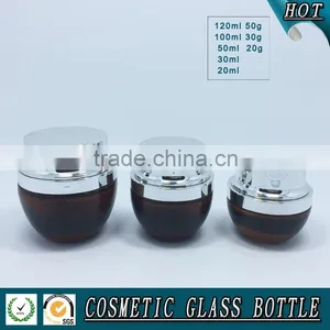 Amber Coloured Cosmetic Glass Lotion Bottles With Silver Pump Cap thumbnail-3