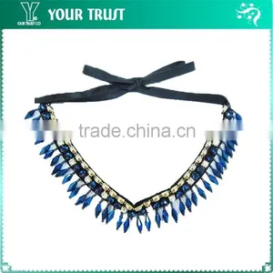 Navy Bead Mix Colored Clear Rhinestone Necklace thumbnail-1