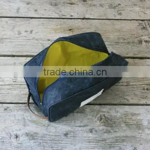 Custom Khaki Waxed Canvas Dopp Kit With Leather Trim thumbnail-5