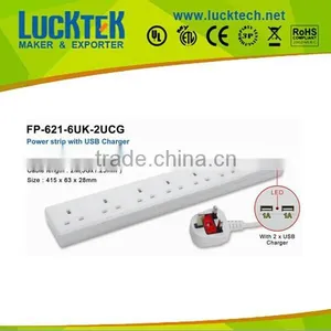 6ways UK Power Extension Socket With USB Charger thumbnail-1