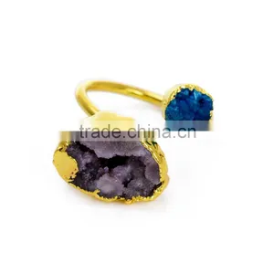 50pcs Brown Raw Stone Ring Fashion Gemstone Ring Double Stone Adjustable Rings 21*(20/17)mm thumbnail-1