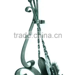 Black Wrought Iron Fireset, Cast Iron Fireplace Tool Set With New Design thumbnail-2