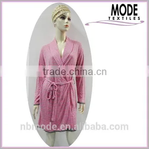 Color Stripe Buckle Fastener Night-robe With Lace Trimming thumbnail-1