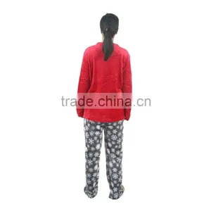 Kevince Flannel Pyjama Set Snow Print Knitted Woman Clothing Nightwear Homewear Sleepwear MOQ 1000sets thumbnail-3