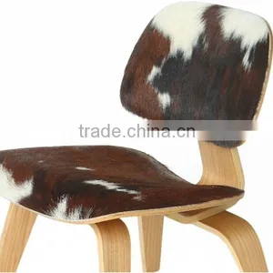Molded Plywood Chair Cow Leather, Real Leather Upholstered Chair, Genuine Leather Cover Lounge Chair thumbnail-6