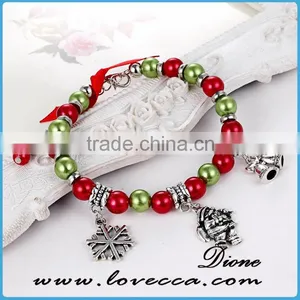 Adjustable Size Christmas Gifts Colorful Beads With Charms Bell Snowman Snowflake Bracelet thumbnail-3