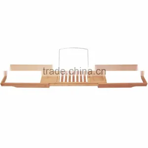 Bamboo Bathtub Caddy With Extending Sides and Adjustable Book Holder thumbnail-1