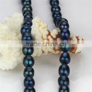Fashion Freshwater Pearl Necklace 11-12mm Peacock Blue Long Rice Pearl Necklace thumbnail-4