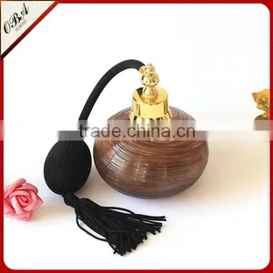 High Style Handmade Brown Stripe Ellipse Glass Perfume Bottle With Gasbag Sprayer Pump thumbnail-1
