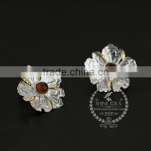 925 Sterling Solid Silver Peony Flower Green Yellow and Blue Tourmaline Earring Stud Fashion Women Earring DIY Jewelry 6730608 thumbnail-3