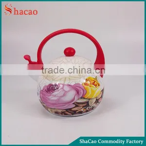 Elegant Red Rose Flower Enamel Kettle Teapot Whistling thumbnail-1