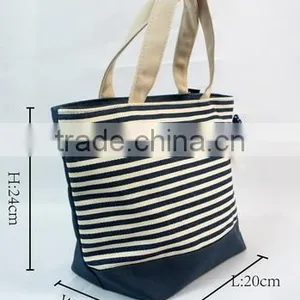 Fashion Stripe Canvas Bag Women Handbag (Blue White) thumbnail-4