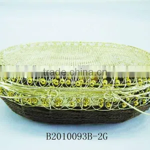 Golden Metal Wire and Paper Rope Rectangle Fruit Storage Basketry thumbnail-1