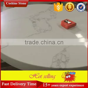 White Calacatta Gold Marble Surface Quartz Stone Round Dining Table Top thumbnail-2