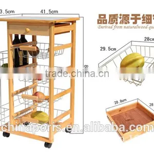 USA /EU FASHIONAL Wooden Kitchen Trolley With FOUR Metal Wire Brackets/ceramic Tile on Top With Drawer thumbnail-3