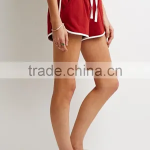 High Waist Women Sport Shorts 100% Cotton Striped Elasticized Drawstring Waist Polyester Spandex Shorts thumbnail-6