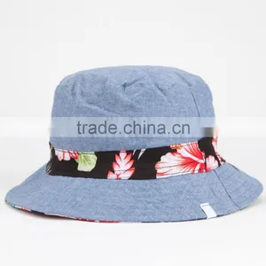 Floral Strap Custom Blank Blue Denim Bucket Hat thumbnail-2