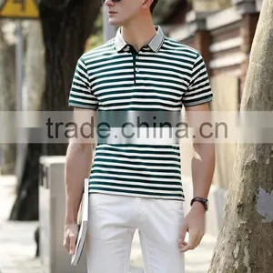 Latest Design Short Sleeve Striped t Shirt Men Polo Shirt Cotton Fabric Yarn Dyed thumbnail-4