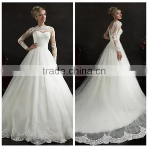 Fashion Long Sleeve Lace Ball Gown Muslim Wedding Dress thumbnail-1
