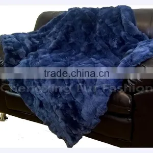 CX-D-66E Real Fur Luxury Patchwork Rex Rabbit Fur Blanket/Fur Rug thumbnail-3