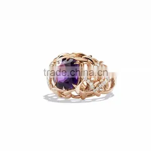 Big Gemstone With CZ Studded Gold Plated Unique Designer RIng thumbnail-1