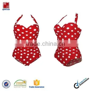 Retro Vintage Floral Print White Polka One Piece Swimwear Monokinis thumbnail-1