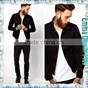 Mens Casual Slim Black Denim Vogue Short Coats With Copper Button thumbnail-3