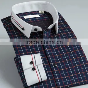 Men Long Sleeve Cotton Plaids Embroidery Shirts thumbnail-1