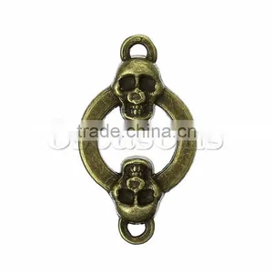 Custom Connectors Findings Round Antique Bronze Skull Halloween Pattern 24mm x 14mm,100PCs thumbnail-1