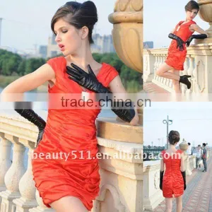 Astergarden Real Photo V Neck Red Taffeta Mini Back Seam Formal Dress AS135 thumbnail-1