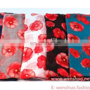 2016 New Long Poppy Flower Printed Woman Voile Scarf Wholesale thumbnail-5